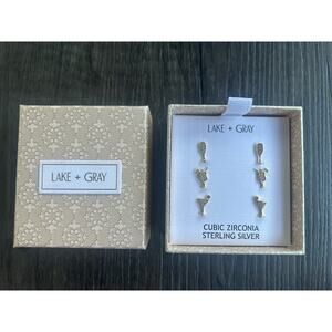 NEW Lake + Gray Sterling Silver Cubic Zirconia Adult Beverage Stud Earring Set